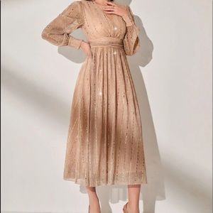Lantern Sleeve Sequin Dress Champagne SHEIN